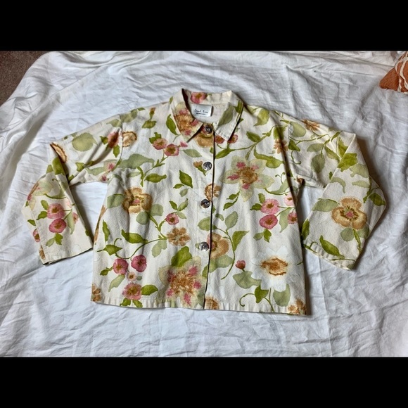 Sz 14/16 90’s Vintage Watercolor Linen Blend top - Picture 3 of 12